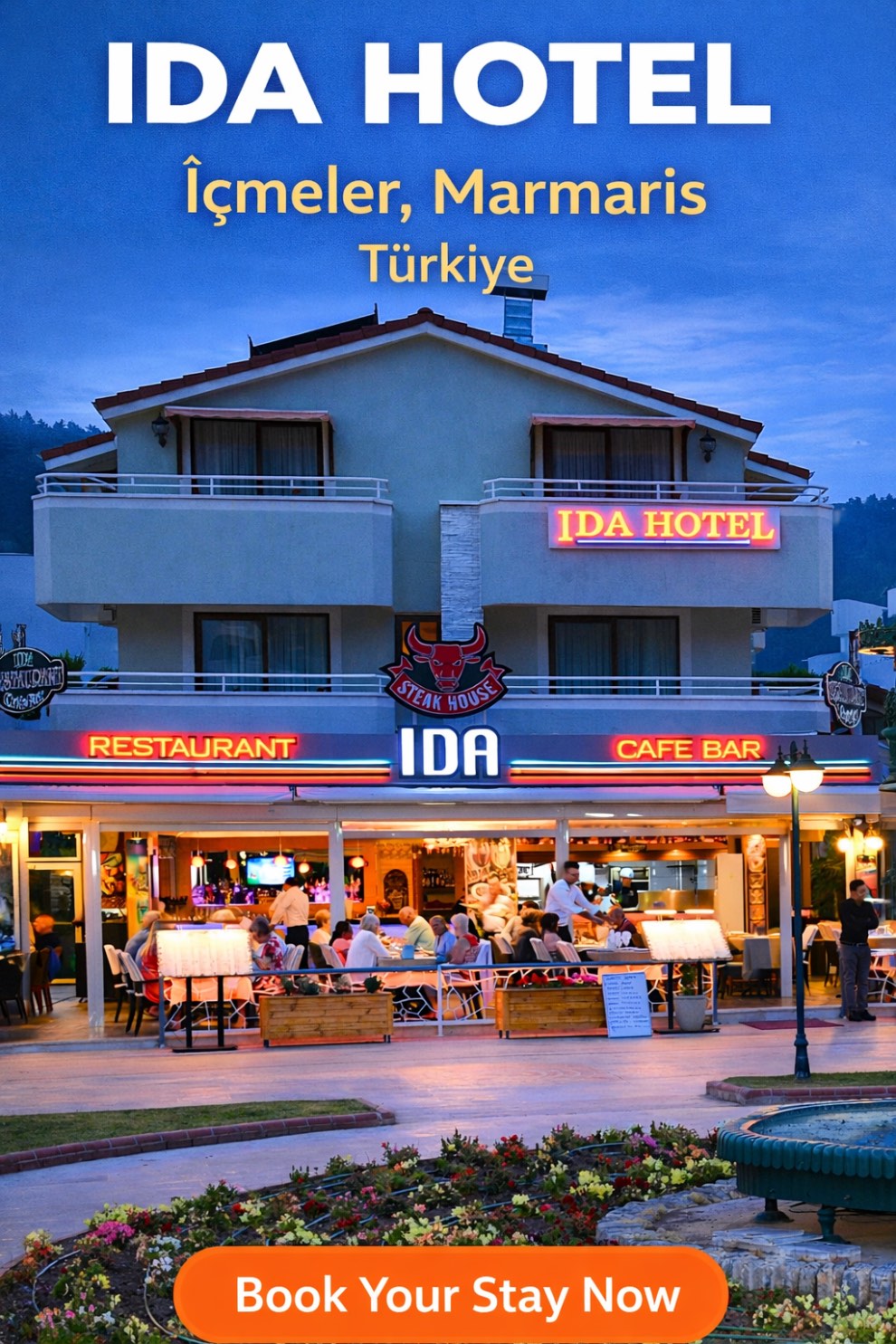 Hotel in Dolphin Square in the centre of Icmeler resort in Turkey