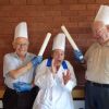 Cadogan Court residents Peter Lawry (left) and Ted Forward (right) lark about with the Home’s Activities Coordinator Luan Phillips.