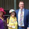 The Lord Mayor of Exeter, Cllr Rob Hannaford and consort with, centre, Elaine Evans, Exeter Pride sponsor. Photo: Alan Quick. 