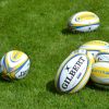 Rugby balls in a field