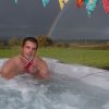 Matt Cottrell from Dream Huts Retreat knits in the Hot Tub (www.dreamhuts.co.uk) Knitting with a view from Dream Huts Retreat in Cullompton