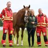 Exeter Racecourse ambassador Native River with crew from the Devon Air Ambulance (IMAGE CREDIT EXETE