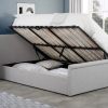ottoman bed open showing under bed storage in bedroom