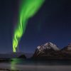 northern lights showing green in night sky over lapland