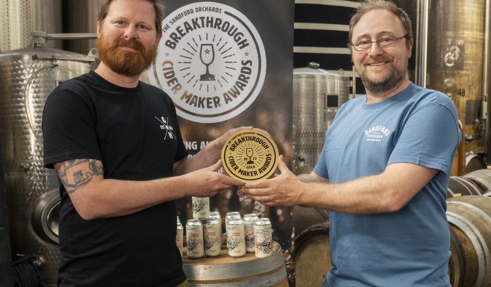 L to r Andy Jenkins of Ganley & Naish, previous winners and Barny Butterfield, founder of Sandford Orchards and the Breakthrough Cider Maker Awards