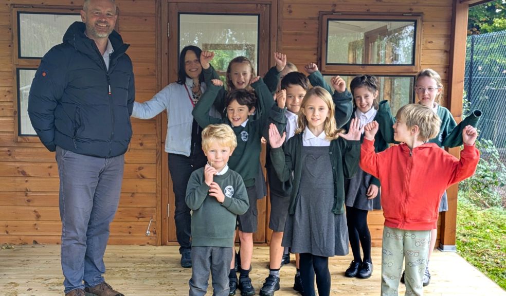Dan Western and Jacqui Taylor with Ottery Primary School pupils