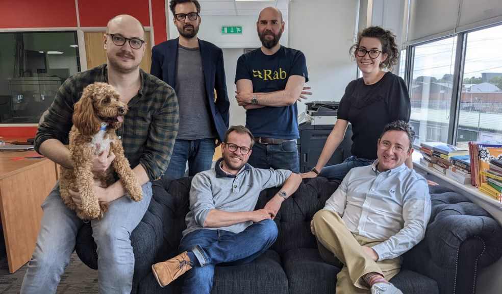 Samuel Skinner with Rocco the Cavapoo, Thomas Haynes, Alastair Banks, James Dawkins, Becky Brennan, Rob Stevens Optix Solutions Board and Shadow Board