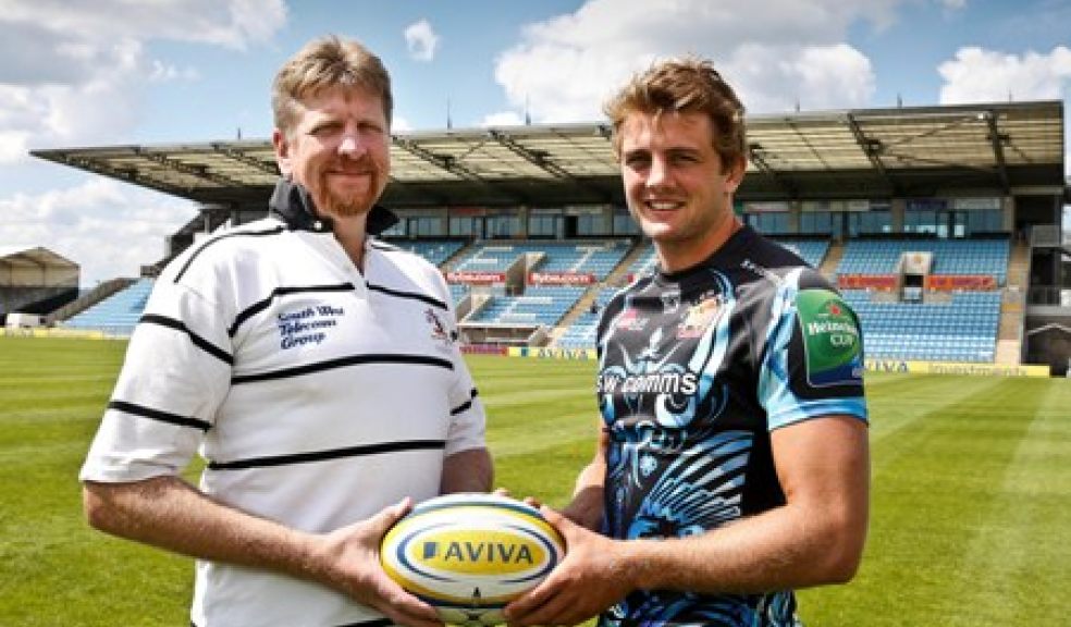 Harry Langley with Chiefs captain Dean Mumm in shirts spanning 20 years