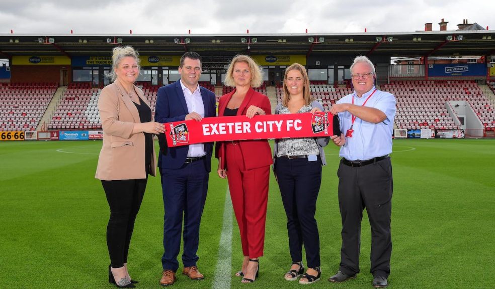 L-R, Carrie Gillam and Matt Dawes from Exeter City, Carine Jessamine and Alison Wong from Selco, and Nick Hawker from Exeter City L-R, Carrie Gillam and Matt Dawes from Exeter City, Carine Jessamine and Alison Wong from Selco, and