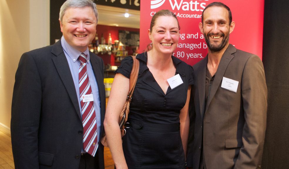 Ben De Cruz (Managing Partner, Haines Watts Exeter), Rachel Busby (Winning Artist) and Matt Burrows (Exeter Phoenix)