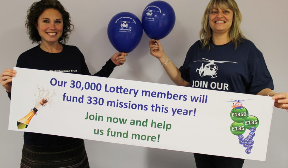 Tracy Owen (right) Lottery Team Leader and Melanie Stevens (Executive Assistant) both of Devon Air Ambulance Trust celebrate 30,000 playing Lottery members