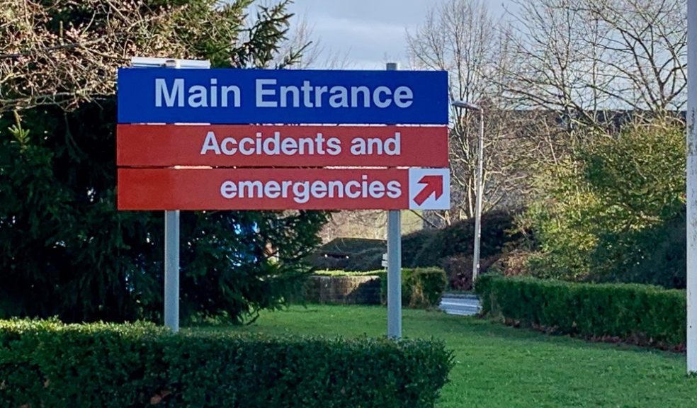 Hospital main entrance sign to A&E