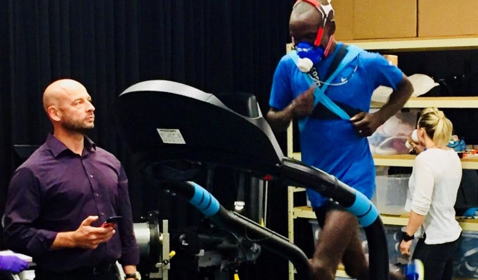 Eliud Kipchoge being monitored by Professor Andrew Jones. Photo: University of Exeter