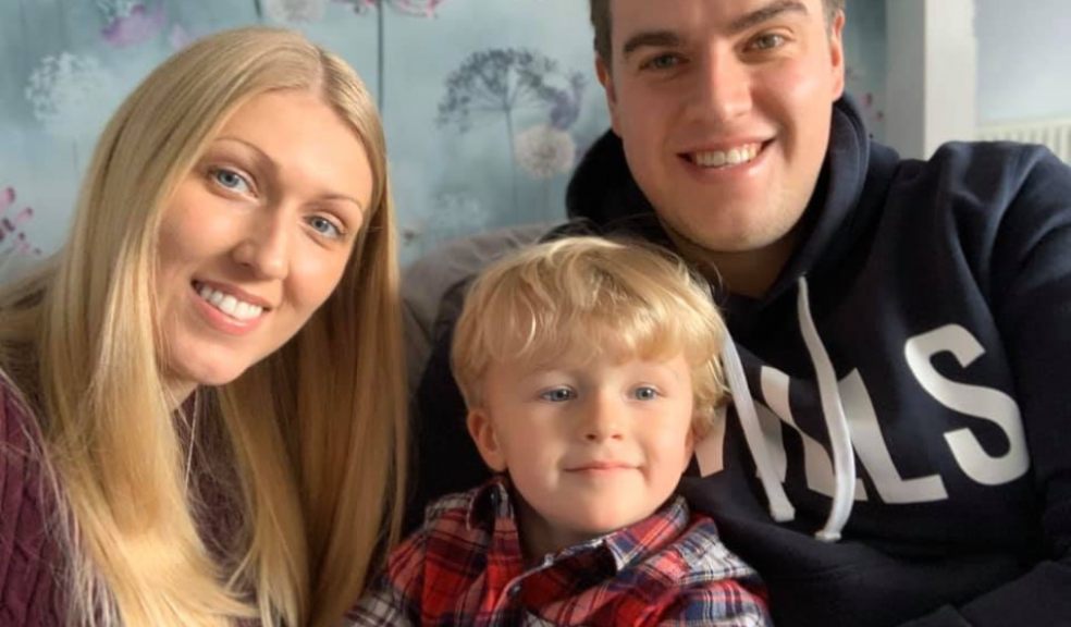 Three-year-old Harry Evenden with mum Natalie and dad Shane