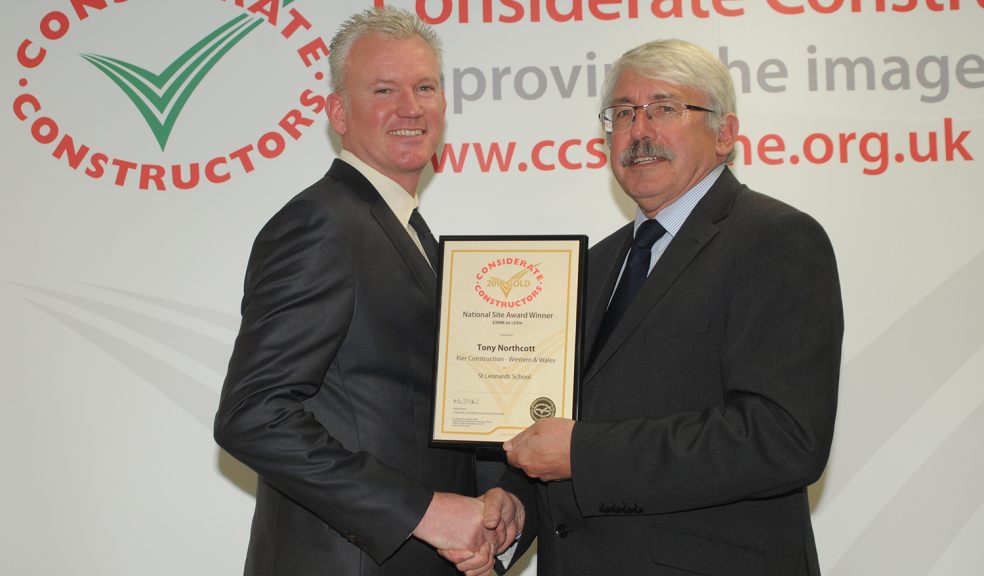Kier Construction Western and Wales with their Gold Award and Runner-Up Award at the 2016 Considerate Constructors Scheme National Site Awards.
