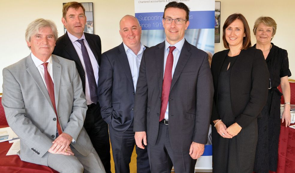 Hot topics: Glenn Nicol, Partner and Head of Corporate Services, PKF Francis Clark (centre) with (left to right) Paul Vann, Walbrook PR; Mike Coe, WH Ireland; Simon Staples, Ashfords; Claire Dorrian, London Stock Exchange, and Carol Page, Financial Reporting Council.