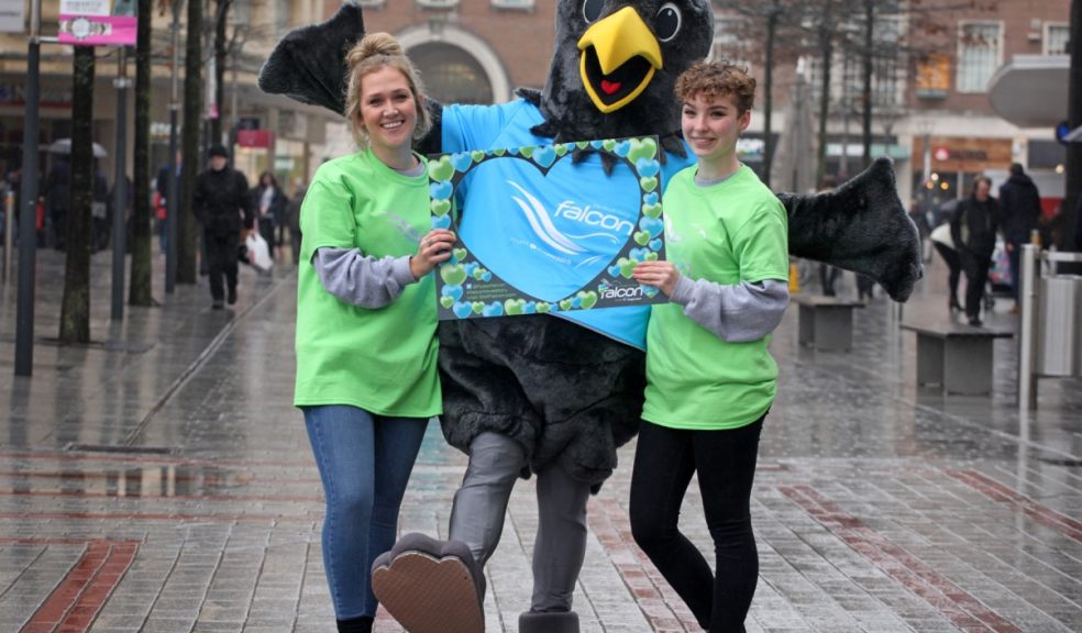 L-R: Lucy Allen, Pat the Falcon and Libby Stalbow