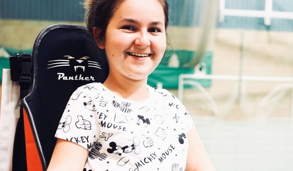 Amelia Kwiecinska in the wheelchair that she currently borrows to play wheelchair football