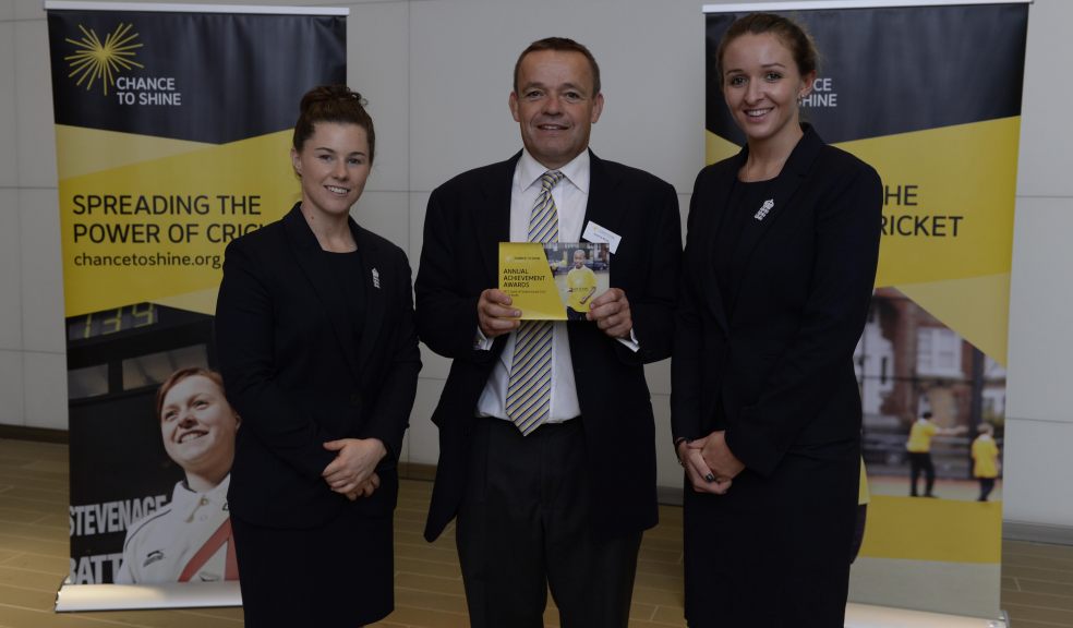Andy Baylis with Tammy Beaumont and Kate Cross