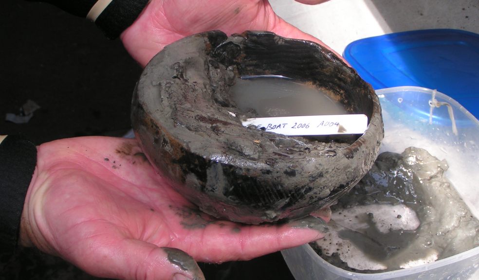 A wooden bowl found on the Axe Boat which lies in the mud bank on the west side of the Axe River in south Devon. Copyright Devon County Council
