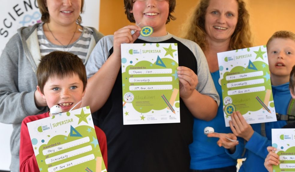 Some of the British Science Association's Crest Awardees Children receiving their certificates