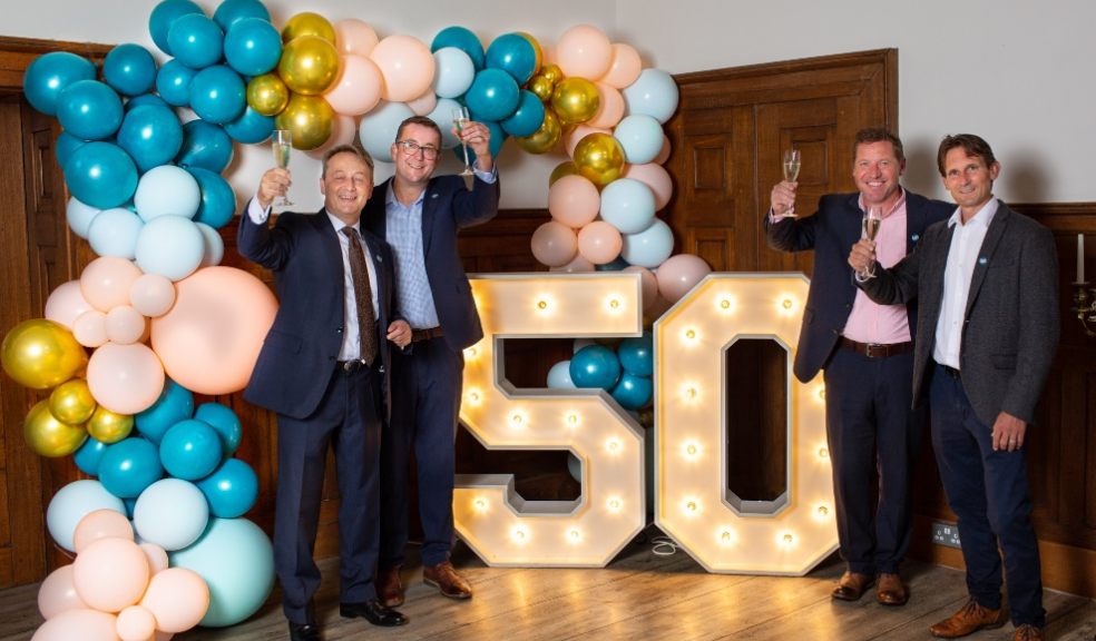 Partners (L-R), Simon Zawada, Giles Blight, Mike Fisher and Philip Schlussas celebrate Bailey Partnership’s 50th anniversary. Partners not in the photo Philip Stuart-Harris and Steve Demuth. 50th, birthday, celebrations, anniversary, business