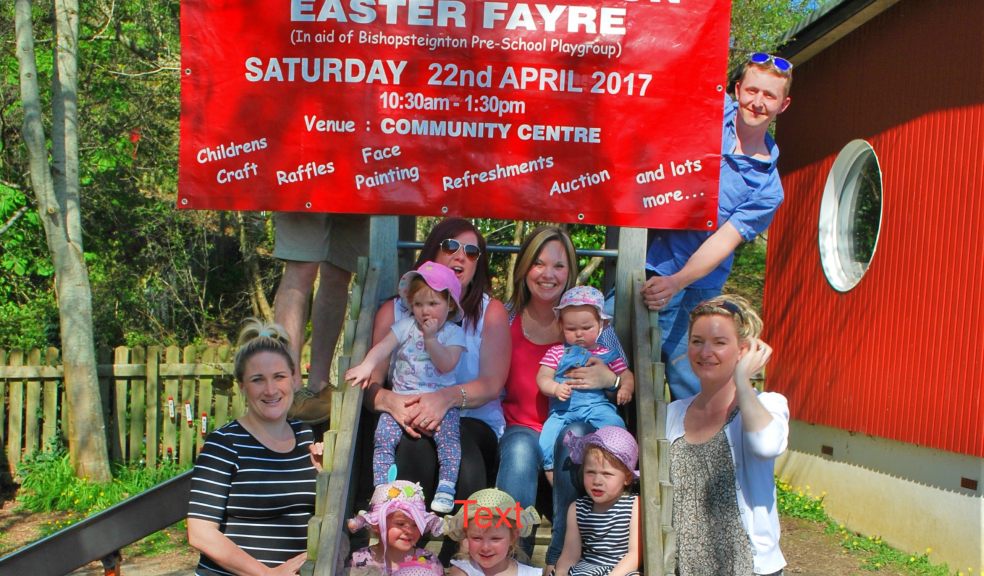 Bishopsteignton Pre-School parents and children all ready for the Easter Fayre on Saturday 22 April at Bishopsteignton Community Centre, 10.30am-1.30pm.