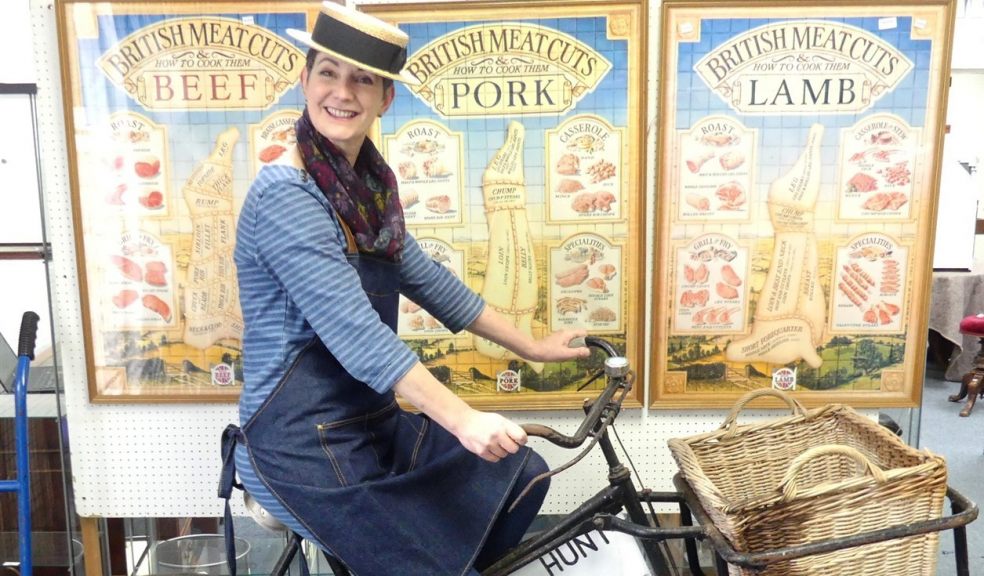 Liz Chilcott with butcher's bike Woman on a bike