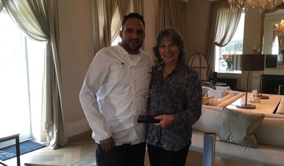Caroline with charity Patron Michael Caines, MBE, with her award