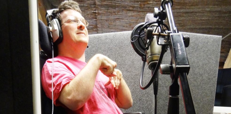 CEDA member Justin recording part of the podcast