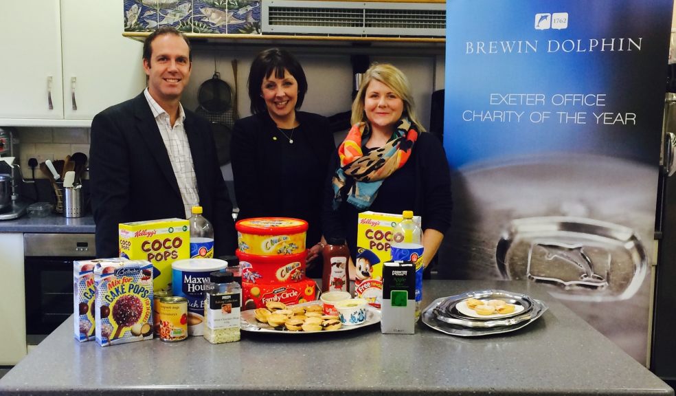 Photograph taken in Kitchen of Littlebridge House - Jon Crompton Divisional Director Brewin Dolphin Exeter Office / Naomi Dymond Corporate Partnerships Fundraiser for Little Bridge House, Children's Hospice South West / Rhiannon Cox - Administration Manager, Brewin Dolphin Exeter Office
