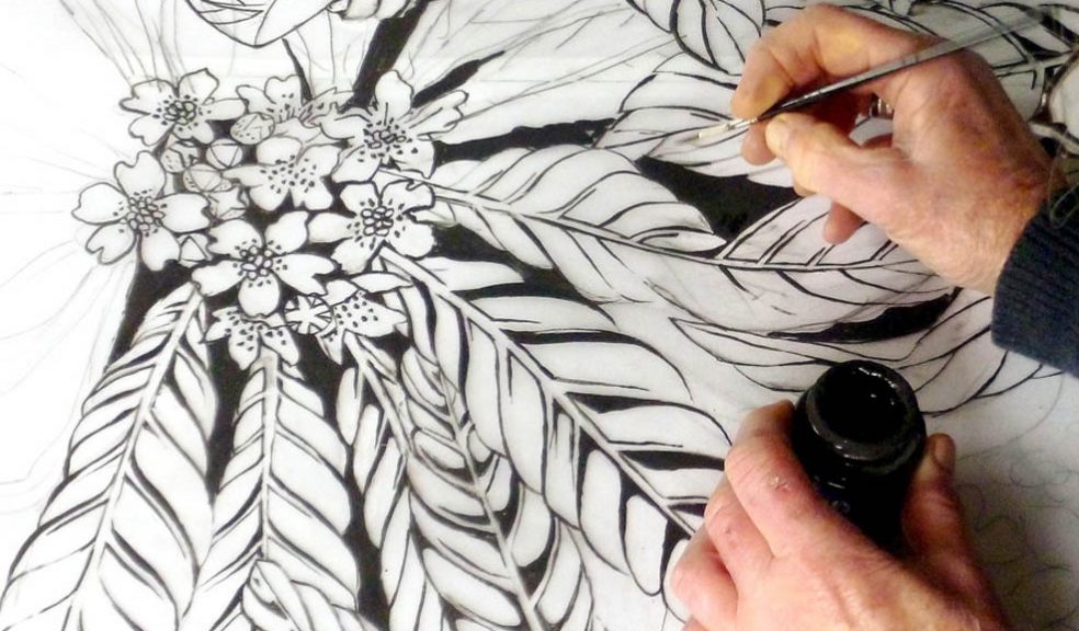Caroline Hall Guild Member drawing a textile pattern Caroline Hall Guild Member drawing a textile pattern