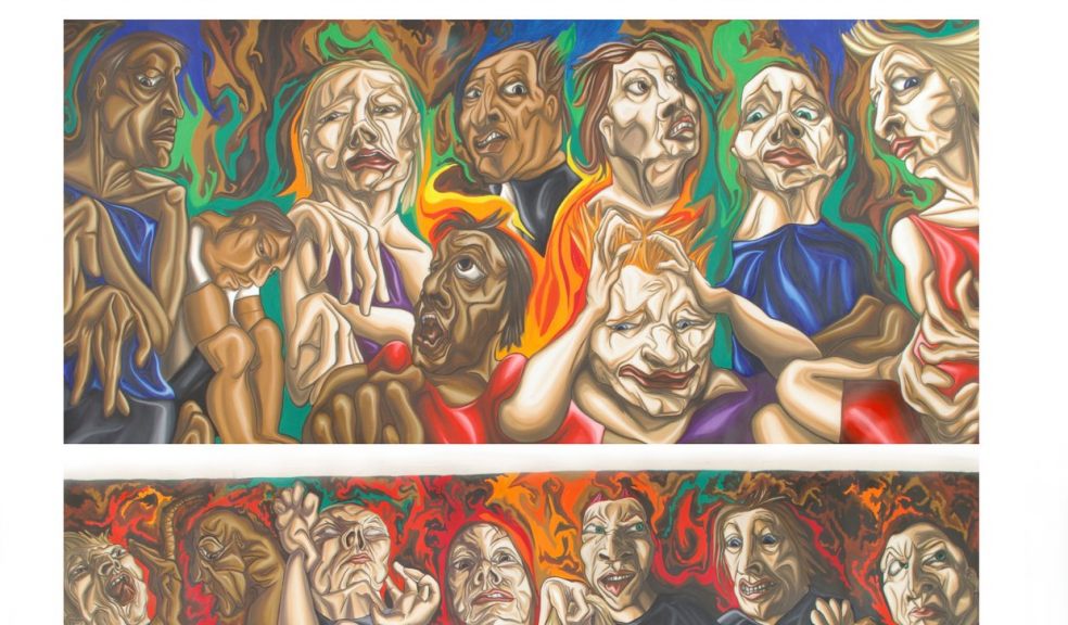 The Inner Scream oil on canvas a triptych by Clare Flint