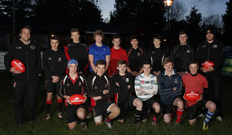 Kai Hortsmann (standing, far left) and Don Armand (standing, far right) with the Cullompton RFC U16s