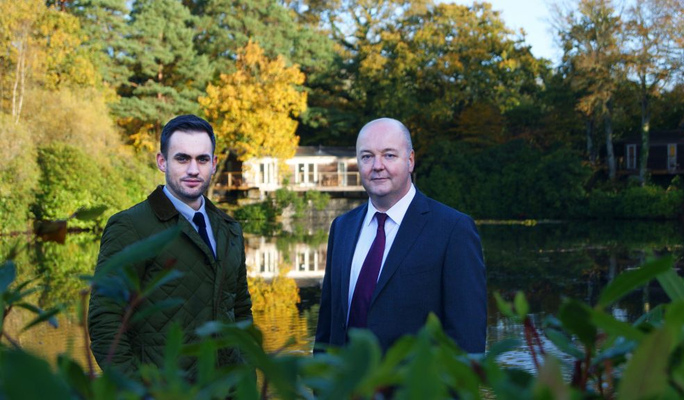 (left) Sam Wrigglesworth, Head of Product Development at Blue Chip Holidays, and (Right) Simon Hargreaves - General Manager, Charteroak Estates, on site at Indio Lakes, near Bovey Tracey.