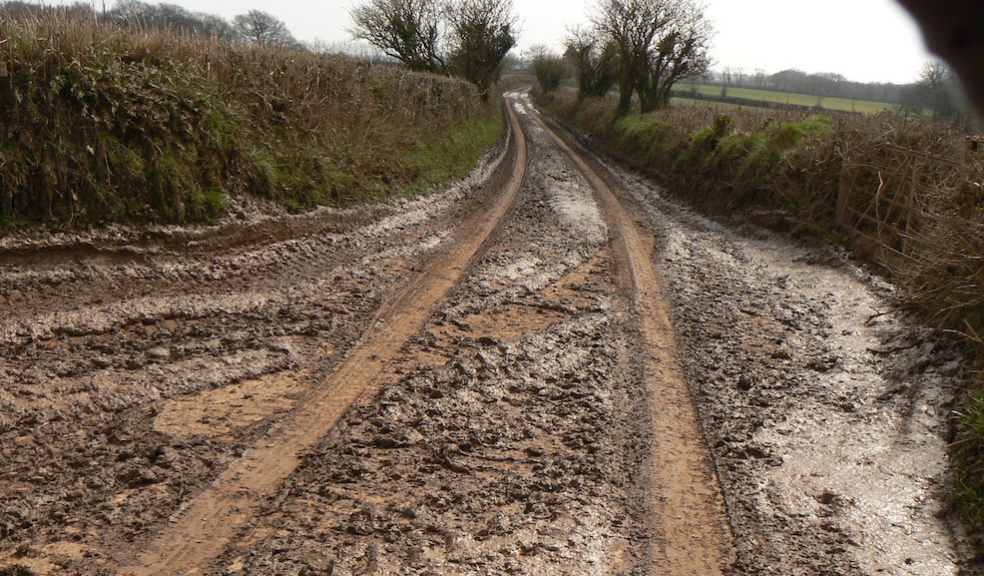 Muck on country roads caused by vehicles carrying liquid digestate to ADs (photo: Devon CPRE)