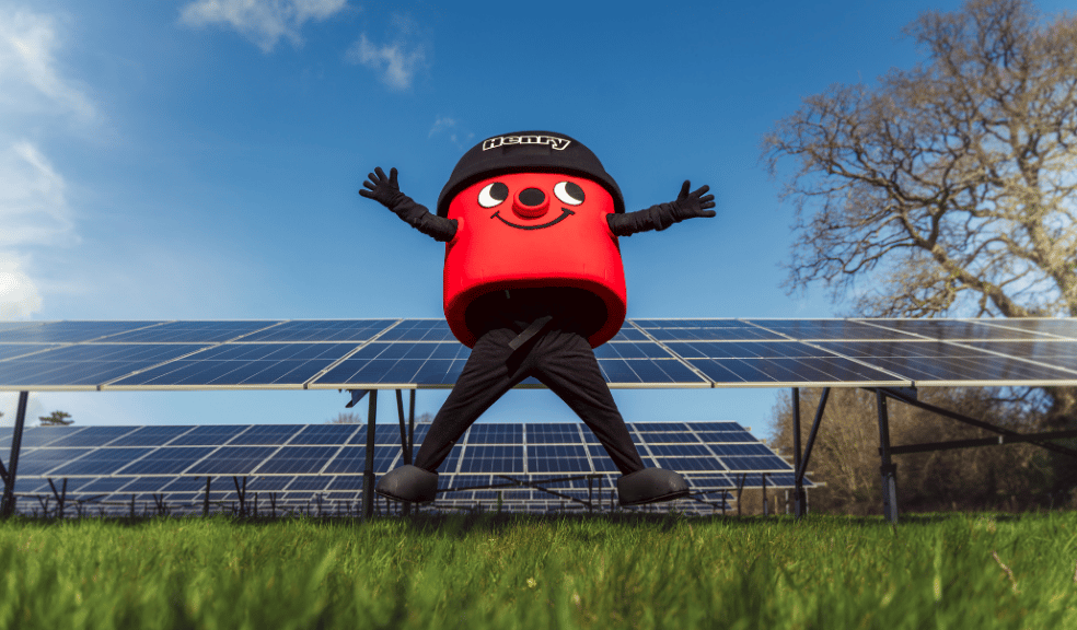 Vaccuum jumping in front of solar panels