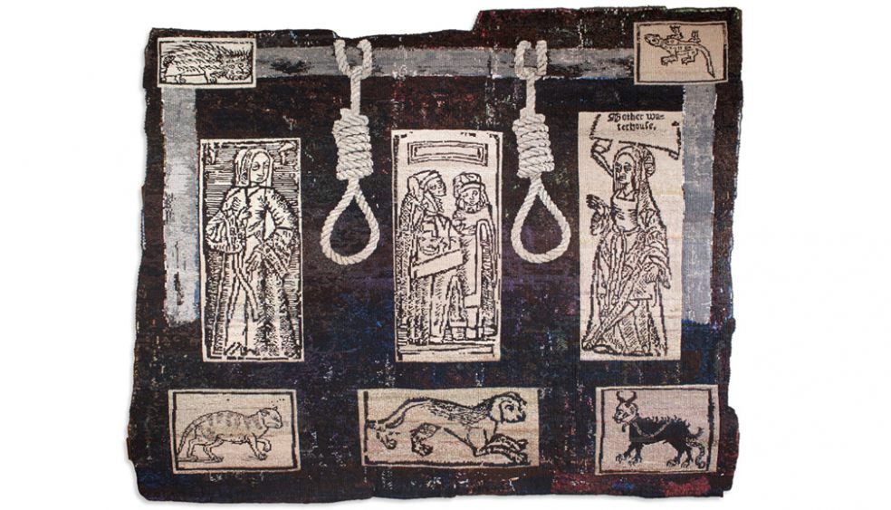 Anne Jackson knotted tapestry. ‘Certaine Wytches, Chelmsford, Essex 1566’ (photo Mei Lim) Anne Jackson knotted tapestry. ‘Certaine Wytches', Devon Guild of Craftsmen Conference
