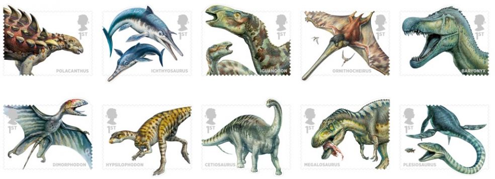 Full set of Royal Mail dinosaur stamps on sale from 10 October
