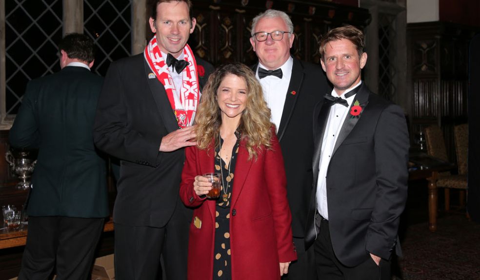 The Earl and Countess of Devon pictured with Julian Tagg, chair of Exeter CITY Community Trust, and Jamie Vittles, chief executive of the charity.