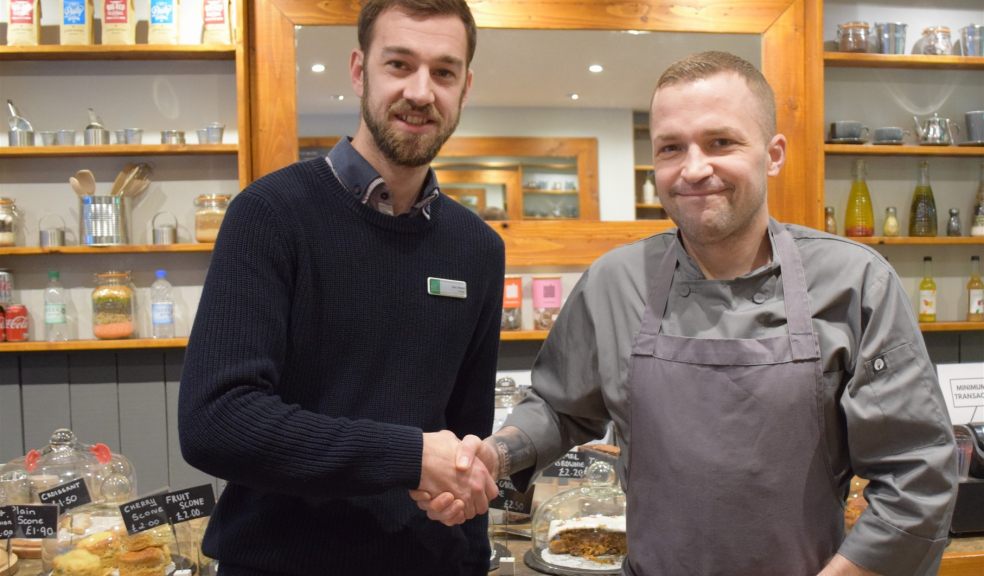 Gary Moore from Elf with Trystan Bridgman from Tickety-Boo Two men shaking hands