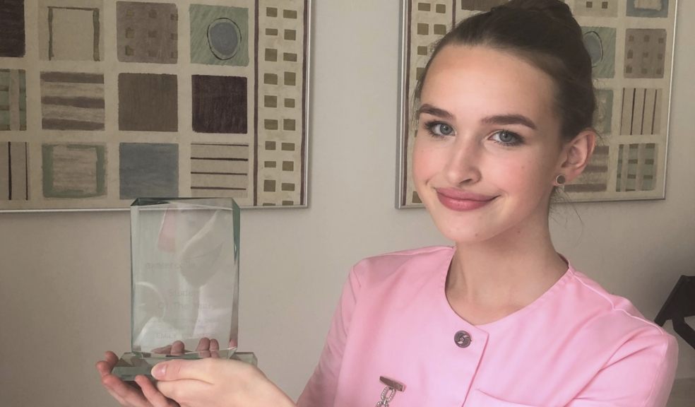 : Emily Branton, a full-time therapist at the award-winning Rhona Gillmore clinic in Taunton who has won ‘Student of the Year’ at Exeter College recently with her award 