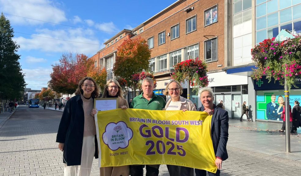 L-R: Mia Willmott and Nicola Wheeler from InExeter, David Evans - Head of Grounds at the University of Exeter and lead for the citywide award application, Mattie Richardson - owner of Bunyip Craft and South West in Bloom volunteer, and Cat Chambers – Head of Operations at Exeter City Council.