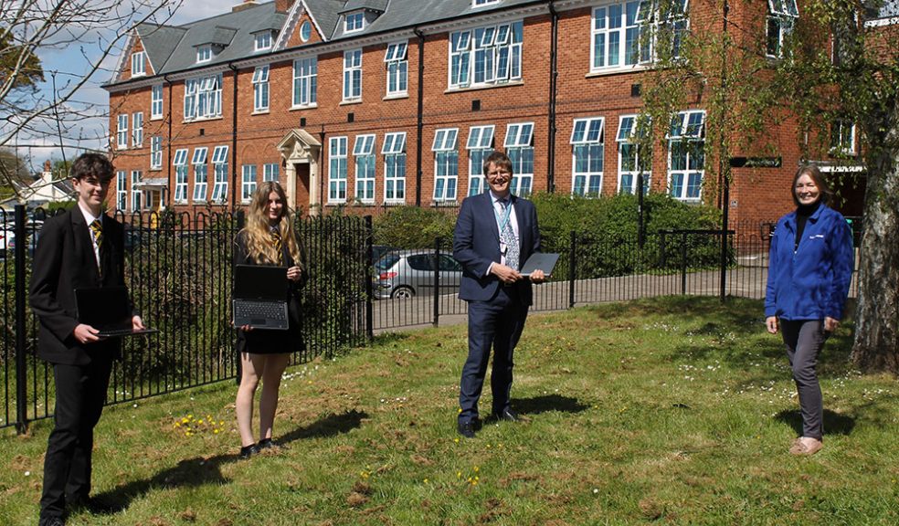Year 10 Students Joe Hilton and Tilly Pulfer with QE Principal Rupert Poole and LiveWest Community Connector Lesley Browne