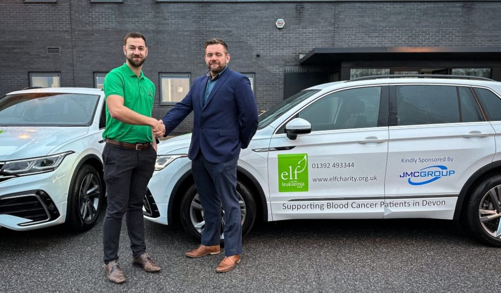 Exeter Leukaemia Fund (ELF) Fundraiser Gary Moore (left) with JMC Group's Jamie Portt, Head of Operations and their first sponsored vehicle.
