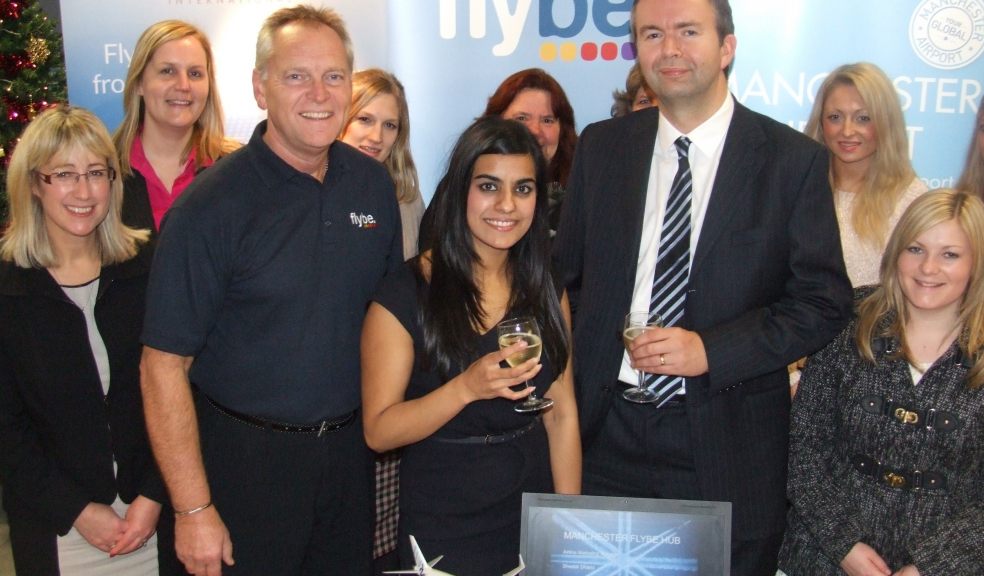 Matt Roach (Exeter Airport) is pictured with Paul Willoughby (Flybe) and Sheetal Dharni (Manchester Airport)