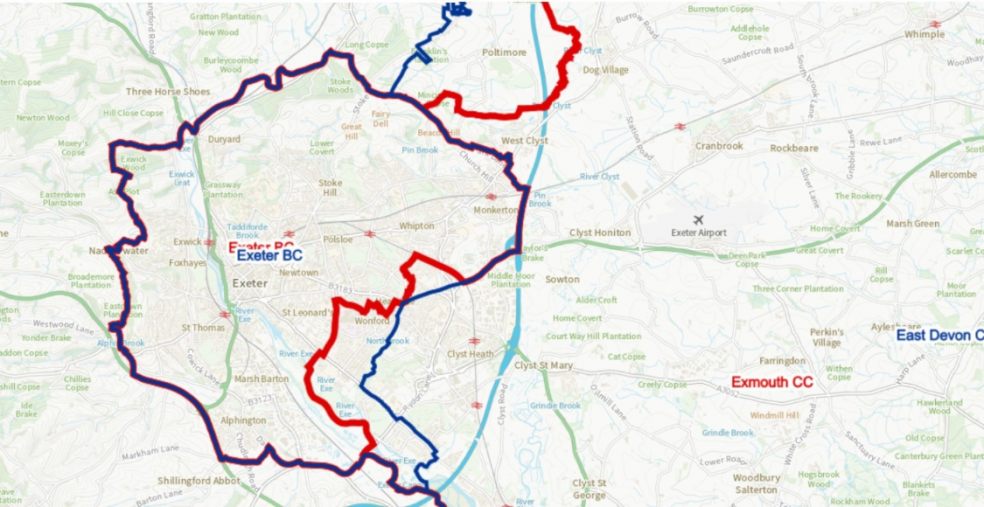 Exeter changes - new boundaries in red