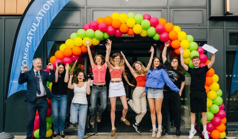 Students at Exeter College celebrating their results.