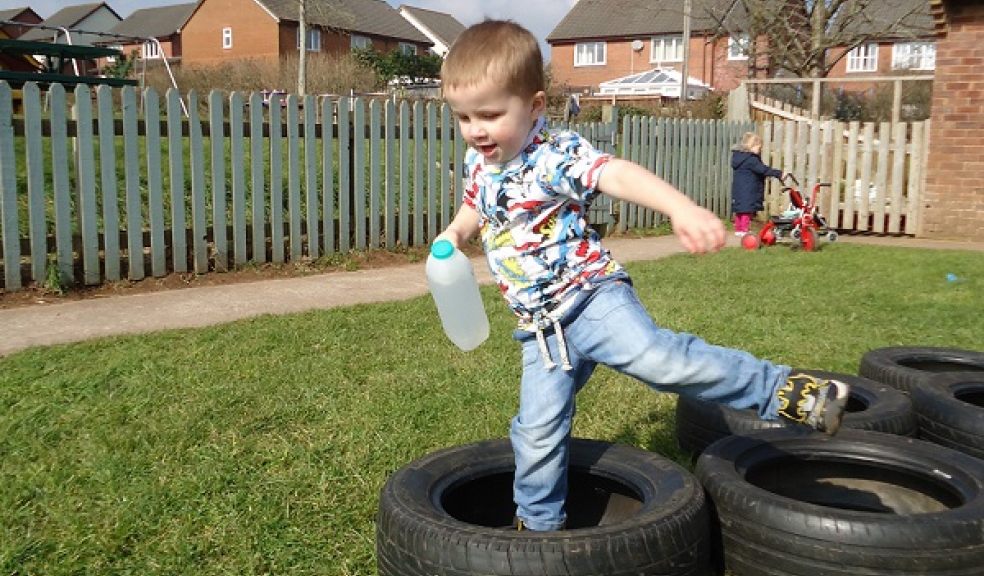 Liam, aged 3, undertaking the obstacle course at Exminster Pre-school