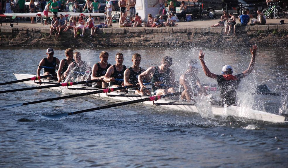 Exeter Mens 8 celebtate their victory at The City of Exeter Regatta